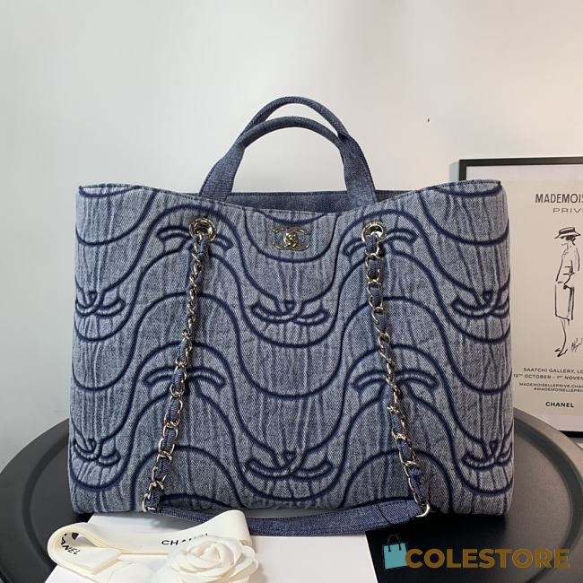 Chanel Vintage Tote Bag Size In Navy Blue Size 38cm - 1
