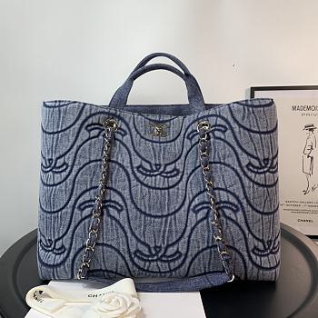 Chanel Vintage Tote Bag Size In Navy Blue Size 38cm