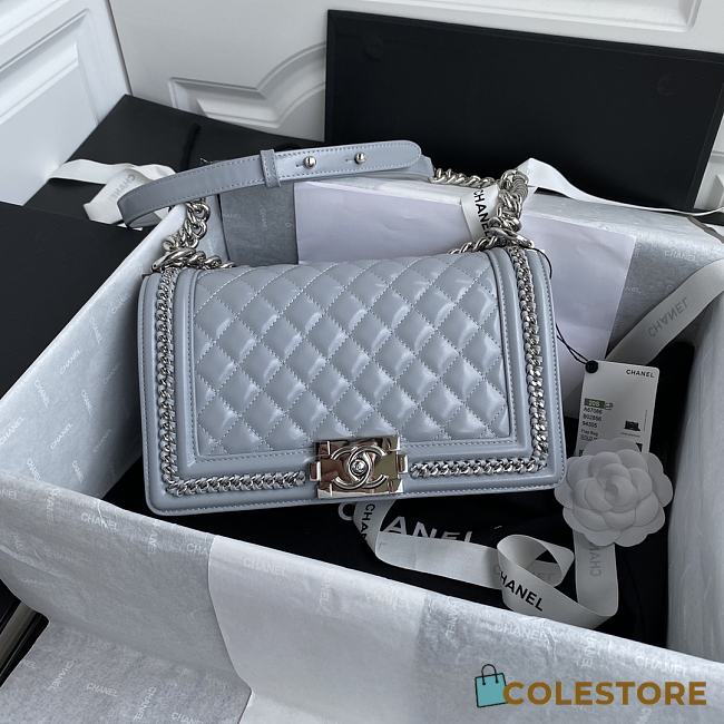Chanel Multi Chain Boy Bag In Blue Grey Size 12x20x8.5cm - 1