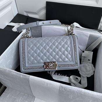 Chanel Multi Chain Boy Bag In Blue Grey Size 12x20x8.5cm