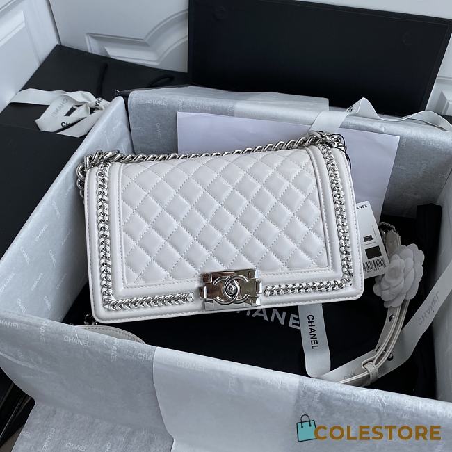 Chanel Multi Chain Boy Bag In Blue White Size 12x20x8.5cm - 1