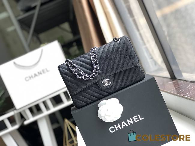 Chanel Classic Chervon Caviar Calfskin Black 25.5cm - 1