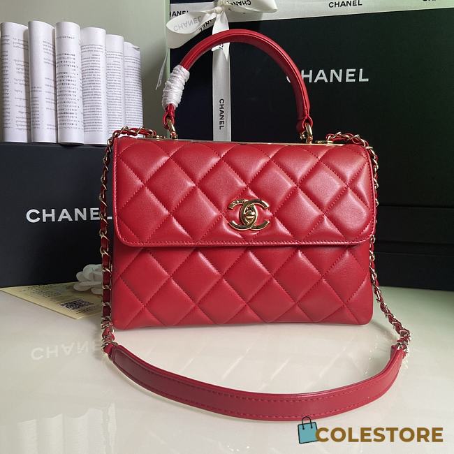 Chanel Trendy Flap Dual Handle Bag In Red Size 25x12x17cm - 1