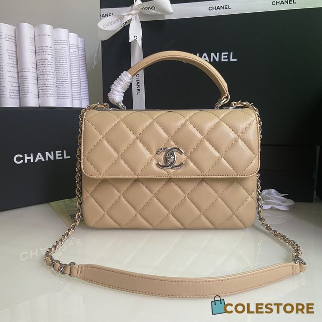 Chanel Trendy Flap Dual Handle Bag In Beige Size 25x12x17cm - 1