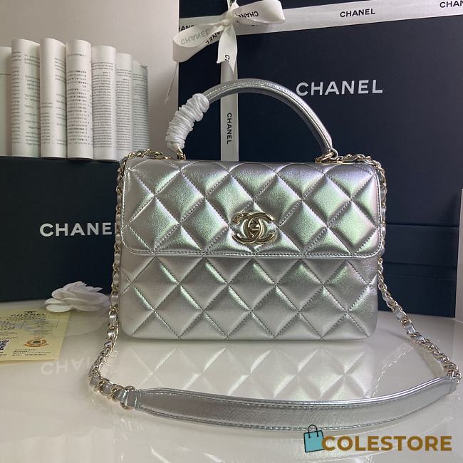 Chanel Trendy Flap Dual Handle Bag In Silver Size 25x12x17cm - 1