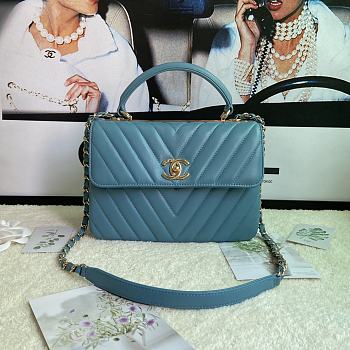 Chanel Chervon Trendy CC Top Handle Bag In Blue Size 25x12x17cm