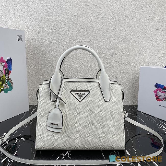 Prada Saffiano Leather Kristen Bag In White 1BA297 Size 26x20x13.5cm - 1