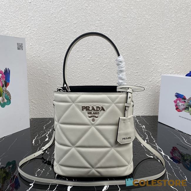 Prada Brushed Leather Bucket Bag In White 22cm - 1