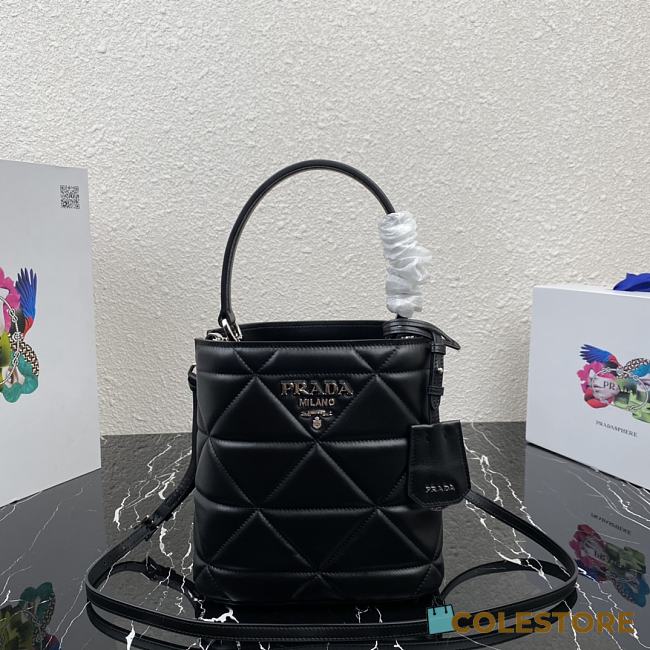Prada Brushed Leather Bucket Bag In Black 1BA319 Size 22x23x13cm - 1