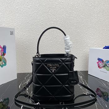 Prada Brushed Leather Bucket Bag In Black 1BA319 Size 22x23x13cm