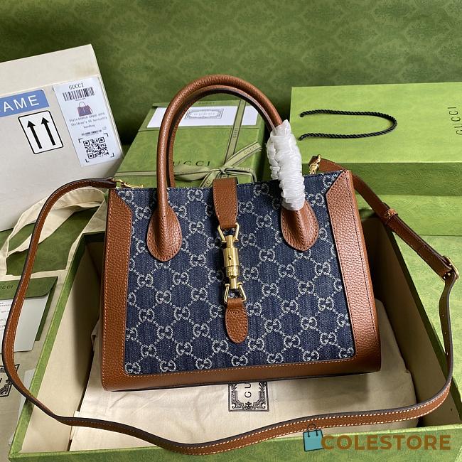 Gucci Jackie 1961 Medium Tote Bag In Blue Denim 649016 Size 30x24x12cm - 1
