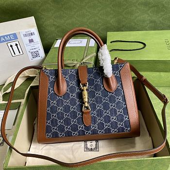 Gucci Jackie 1961 Medium Tote Bag In Blue Denim 649016 Size 30x24x12cm