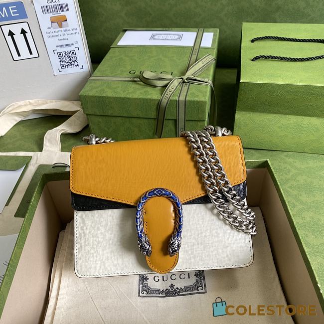 Gucci Dionysus Mini Leather Bag In Yellow & White 421970 Size 20cm - 1