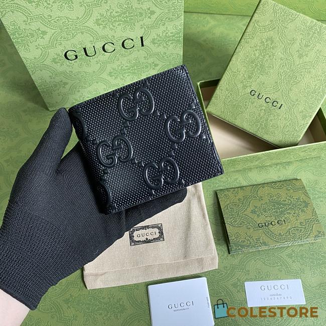 Gucci Embossed Wallet In Black 625562 Size 12x9.7cm - 1