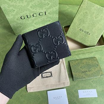 Gucci Embossed Wallet In Black 625562 Size 12x9.7cm