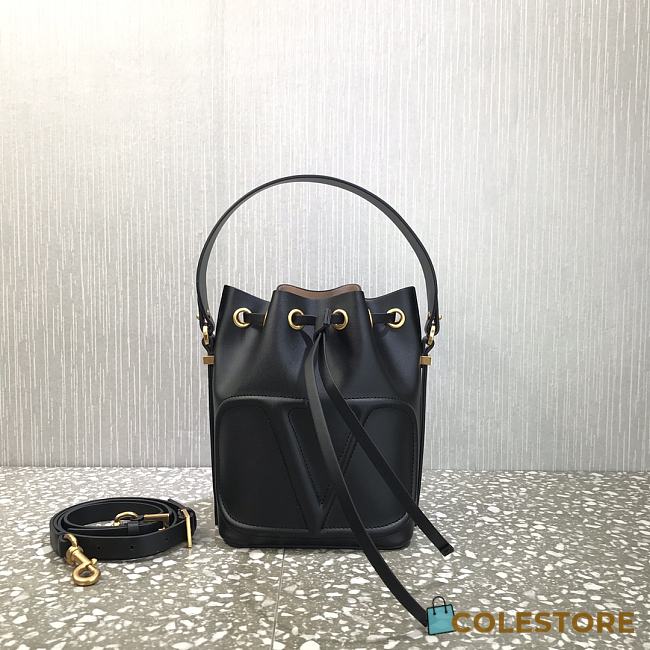 Valentino Vlogo Calfskin Bucket Bag In Black UW2B0 Size 18x20.5x10cm - 1