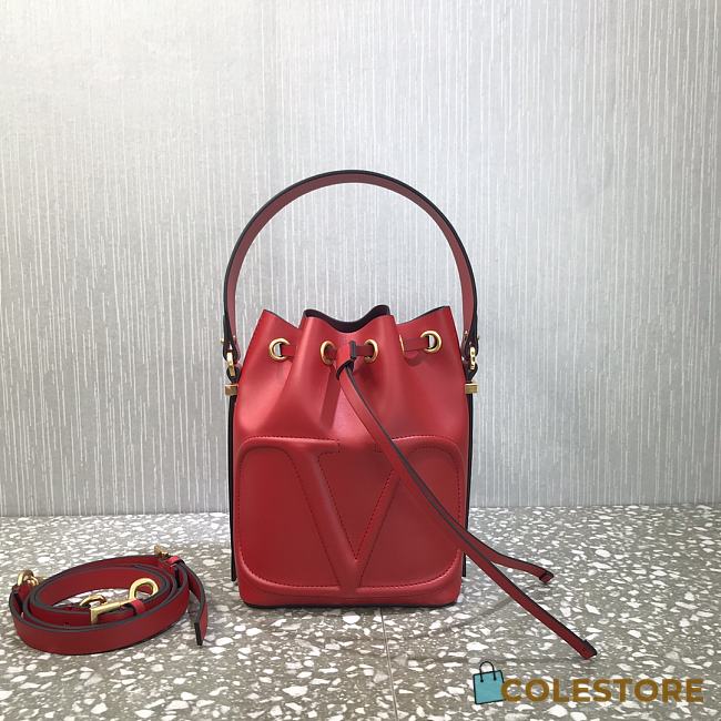 Valentino Vlogo Calfskin Bucket Bag In Red UW2B0 Size 18x20.5x10cm - 1