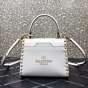 Valentino Garavani Rockstud Alcove Grainy Small Handbag In White WB0J7 Size 22x17x9cm  - 6