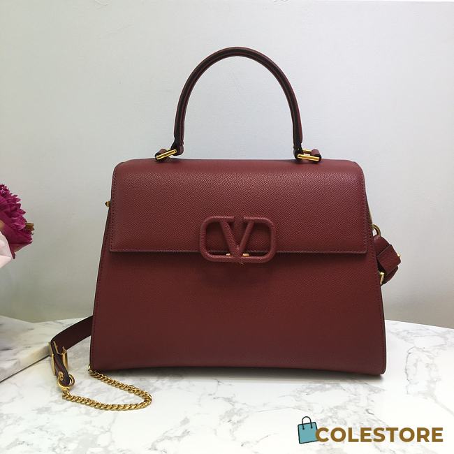 Valentino Vsling Grainy With Wine Red Calfskin Hand Bag VW2B0 Size 30.5x14x21cm - 1