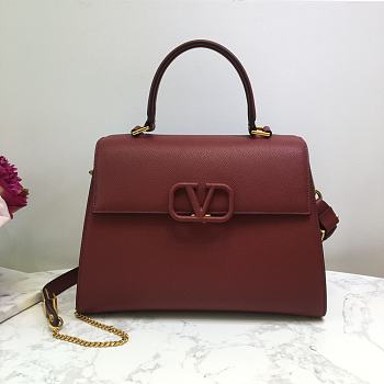 Valentino Vsling Grainy With Wine Red Calfskin Hand Bag VW2B0 Size 30.5x14x21cm