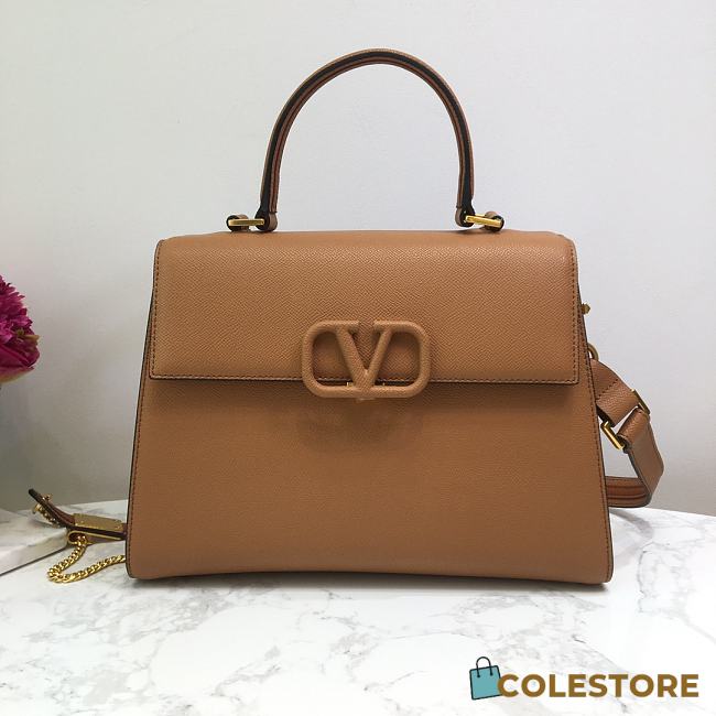 Valentino Vsling Grainy With Wine Red Calfskin Hand Bag In Brown VW2B0 Size 30.5x14x21cm - 1