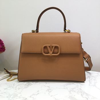 Valentino Vsling Grainy With Wine Red Calfskin Hand Bag In Brown VW2B0 Size 30.5x14x21cm