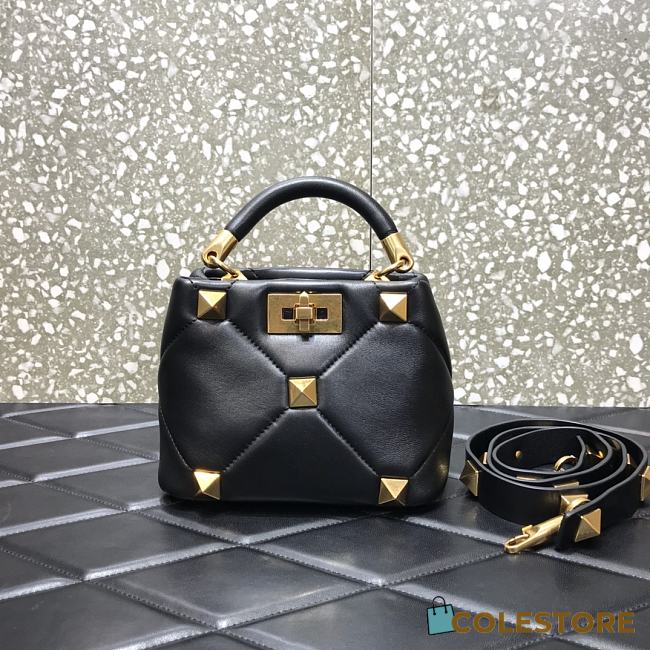 Valentino Garavani Roman Stud Small Leather In Black Size 20×9×15cm - 1