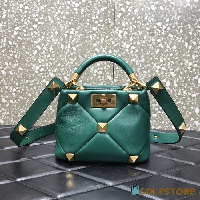 Valentino Garavani Roman Stud Small Leather Shoulder Bag In Blue  - 1