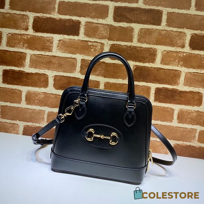 Gucci Lady Horsebit 1995 Handle Bag In Black Leather 62122 Size 25cm - 1