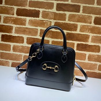 Gucci Lady Horsebit 1995 Handle Bag In Black Leather 62122 Size 25cm