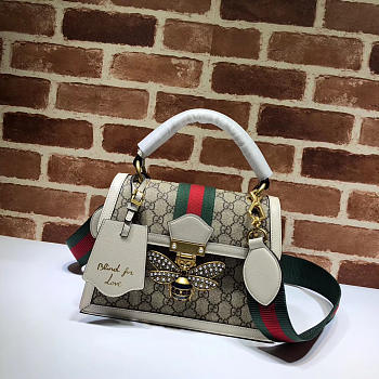 Gucci Queen Margaret GG Small Handle Bag In White Leather Trim 476541 Size 25.5x17x13cm