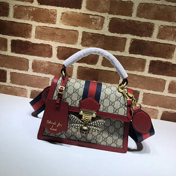 Gucci Queen Margaret GG Small Handle Bag In Rred Leather Trim 476541 Size 25.5x17x13cm