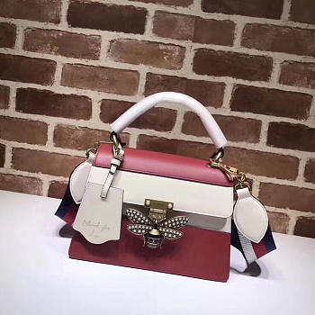 Gucci Queen Margaret GG Small Handle Bag White&Red 476541 Size 25.5x17x13cm