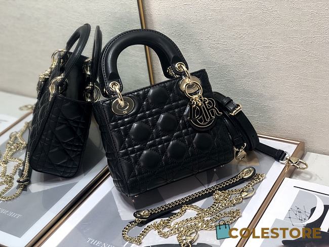 Lady Dior Mini Black Canage Lambskin With Gold Hardware M0505 Size 17cm - 1
