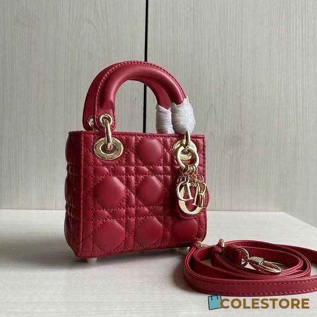 Lady Dior Mini Red Canage Lambskin With Gold Hardware M0505 Size 17cm - 1