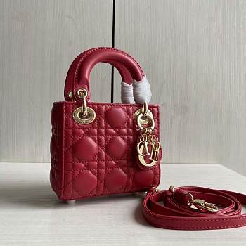 Lady Dior Mini Red Canage Lambskin With Gold Hardware M0505 Size 17cm