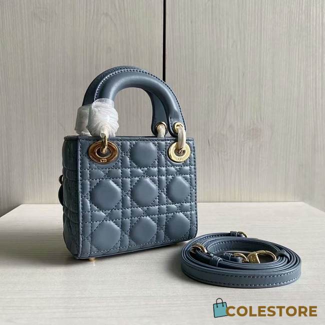 Lady Dior Mini Blue Canage Lambskin With Gold Hardware M0505 Size 17cm - 1