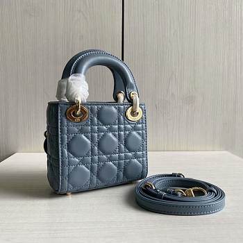 Lady Dior Mini Blue Canage Lambskin With Gold Hardware M0505 Size 17cm