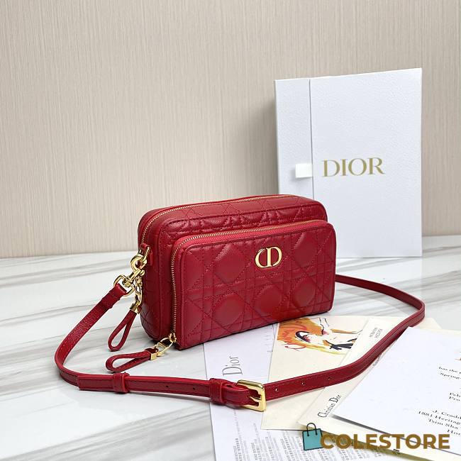 Dior Caro Double Pouch In Red S5037 Size 19x10.5x5cm - 1