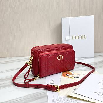 Dior Caro Double Pouch In Red S5037 Size 19x10.5x5cm