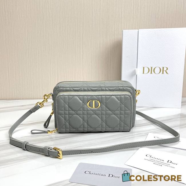 Dior Caro Double Pouch In Blue Grey S5037 Size 19x10.5x5cm - 1