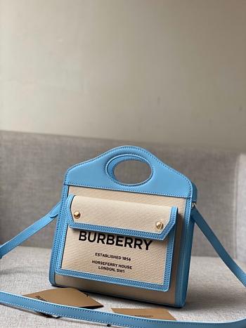 Burberry Mini Twon Tone Pocket Bag In Blue 80317 Size 23x7x18cm