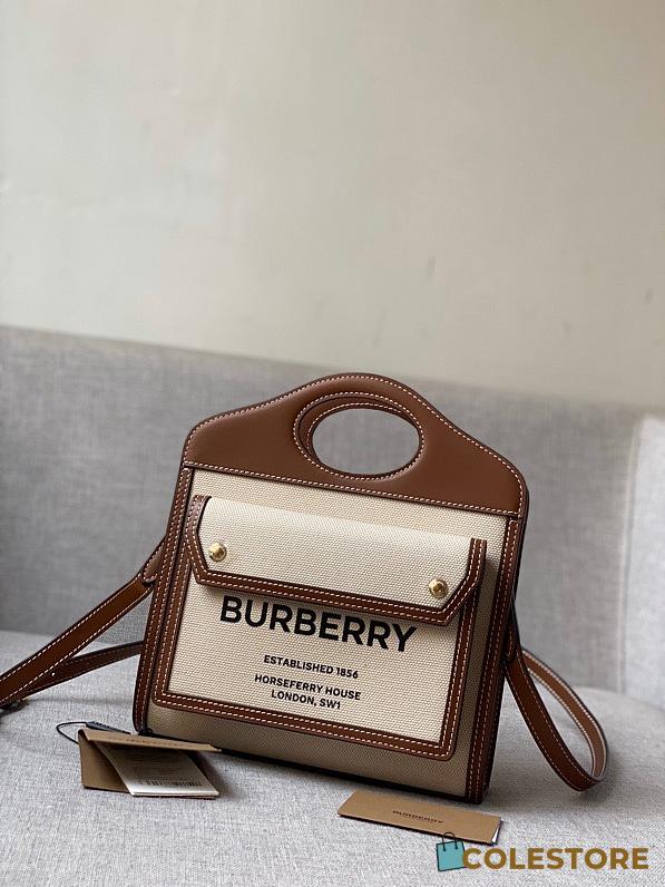 Burberry Mini Twon Tone Pocket Bag In Brown 80317 Size 23x7x18cm - 1