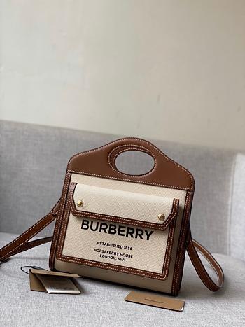 Burberry Mini Twon Tone Pocket Bag In Brown 80317 Size 23x7x18cm