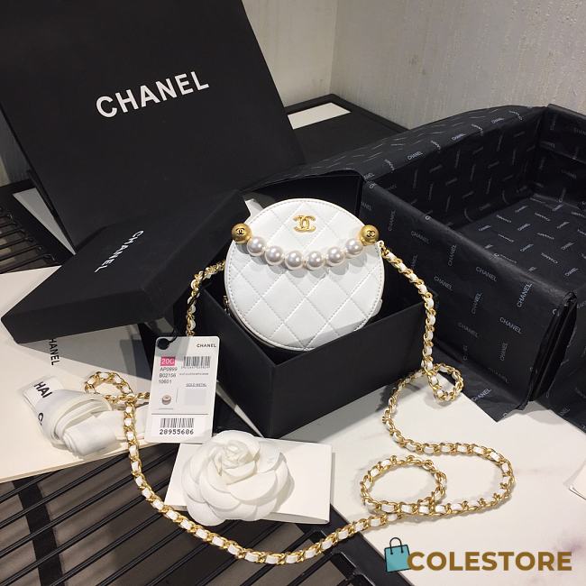 Chanel Pearl Round Clutch Calfskin Quilted Leather AP0999 Size 12x12x4.5cm - 1
