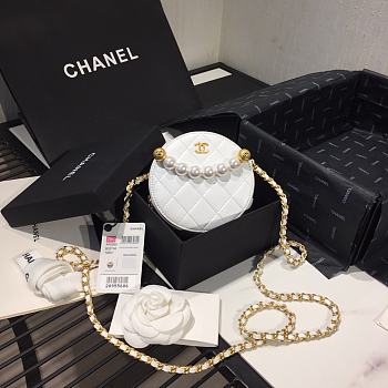 Chanel Pearl Round Clutch Calfskin Quilted Leather AP0999 Size 12x12x4.5cm