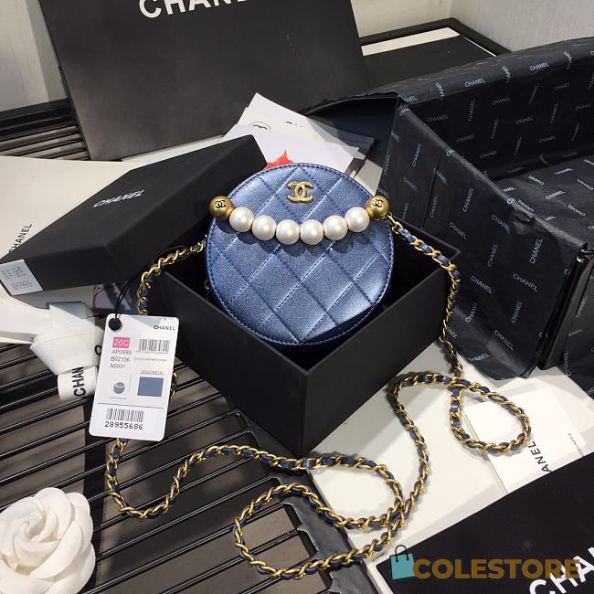 Chanel Pearl Round Clutch In Blue Calfskin Quilted Leather AP0999 Size 12x12x4.5cm - 1