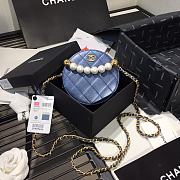Chanel Pearl Round Clutch In Blue Calfskin Quilted Leather AP0999 Size 12x12x4.5cm - 1
