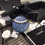 Chanel Pearl Round Clutch In Blue Calfskin Quilted Leather AP0999 Size 12x12x4.5cm - 5