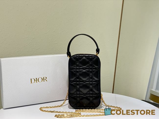 Lady Dior Phone Holder Cannage Lambskin In Black S0872  - 1